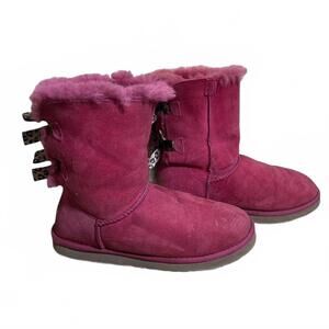 UGG Bailey Bow II Pink Boots Leopard Ribbon Womens Size 7